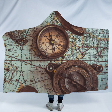 Image of 3D Nautical Compass Hooded Blanket