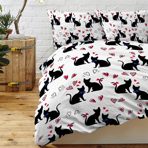 Image of Black Cat Duvet Cover Set Cartoon Animal Bedding 01