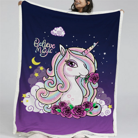 Image of Believe In Magic Girly Unicorn Soft Sherpa Blanket