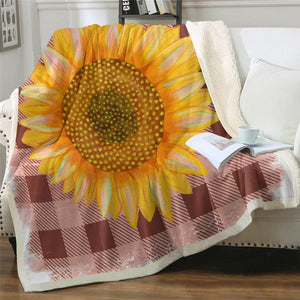 Sunflower Tartan Pattern Soft Sherpa Blanket