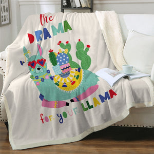 Lovely Save The Drama Llama Cactus Soft Sherpa Blanket