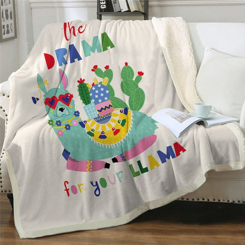 Image of Lovely Save The Drama Llama Cactus Soft Sherpa Blanket