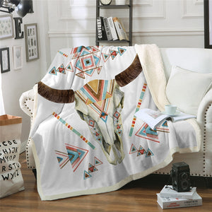 Geometric Pattern Antelope Skull Cozy Soft Sherpa Blanket