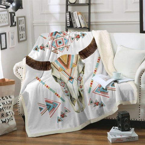 Image of Geometric Pattern Antelope Skull Cozy Soft Sherpa Blanket