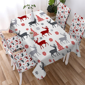 Elk Tablecloth Red and Grey Waterproof Table Cloth