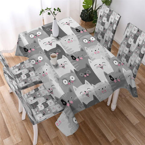 Image of Cute Cartoon Cat White Table Cloth Waterproof 05