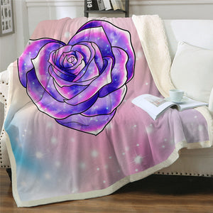 Purple Rose Heart Soft Sherpa Blanket