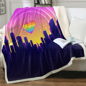 Love City Rainbow Heart Soft Sherpa Blanket