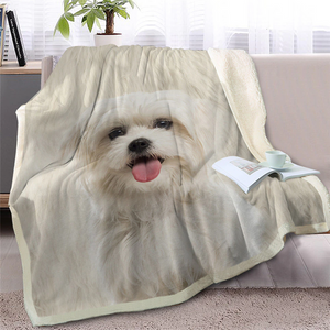 Lovely 3D Printed Happy Shih Tzu Dog Soft Sherpa Blanket