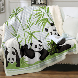 Cute Cartoon Panda And Bamboo Forest Soft Sherpa Blanket