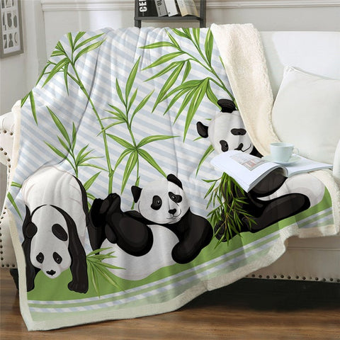 Image of Cute Cartoon Panda And Bamboo Forest Soft Sherpa Blanket