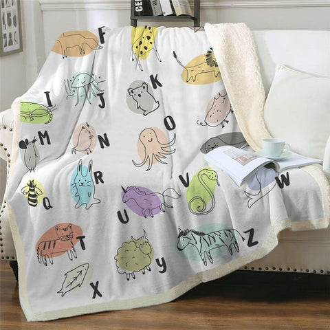 Image of Alphabet Doodle Cute Animals Cozy Soft Sherpa Blanket