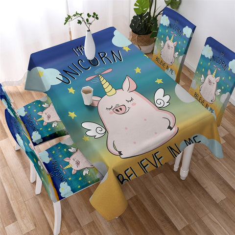 Image of Cute Unicorn Pig Angel Table Cloth 01