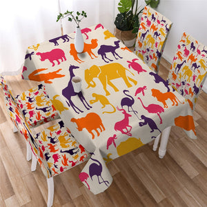 African Linen Tree & Elephant Table Cloth 03