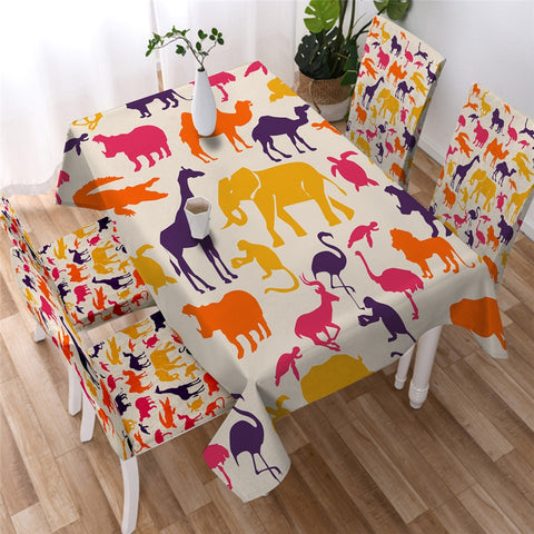 Image of African Linen Tree & Elephant Table Cloth 03