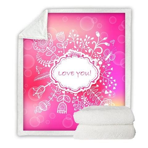 Image of Love You Letters Pink Cozy Soft Sherpa Blanket