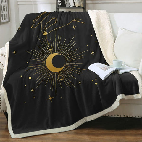 Image of Witchcraft Hanging Golden Moon Soft Sherpa Blanket