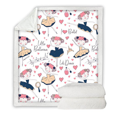 Image of Cute Little Ballerina Girl Pattern Cozy Soft Sherpa Blanket