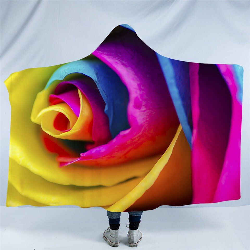 Colored Rose Petals Hooded Blanket