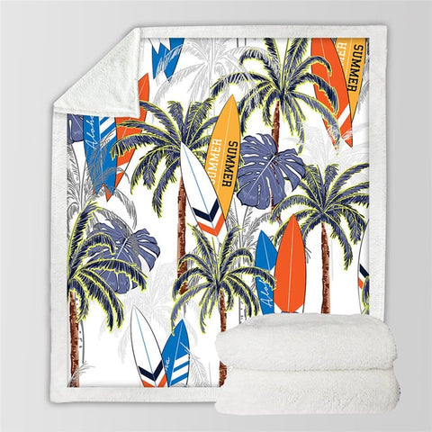 Image of Stylish Surf Coconut Tree Cozy Soft Sherpa Blanket