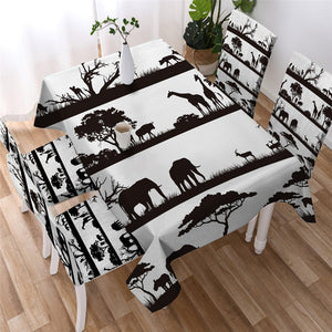 African Linen Tree & Elephant Table Cloth 01