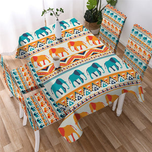 African Linen Tree & Elephant Table Cloth 04