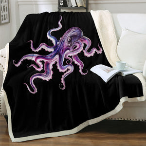 Watercolor Purple Octopus Cozy Soft Sherpa Blanket