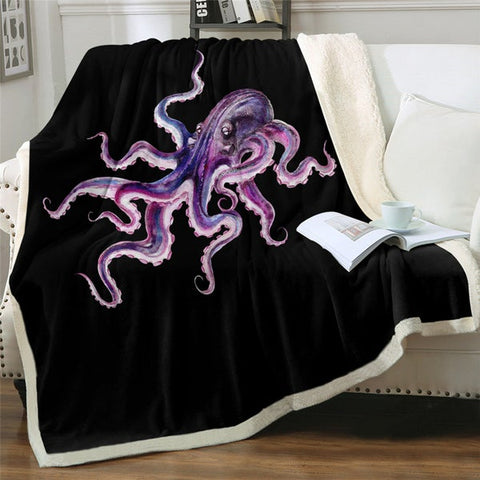 Image of Watercolor Purple Octopus Cozy Soft Sherpa Blanket