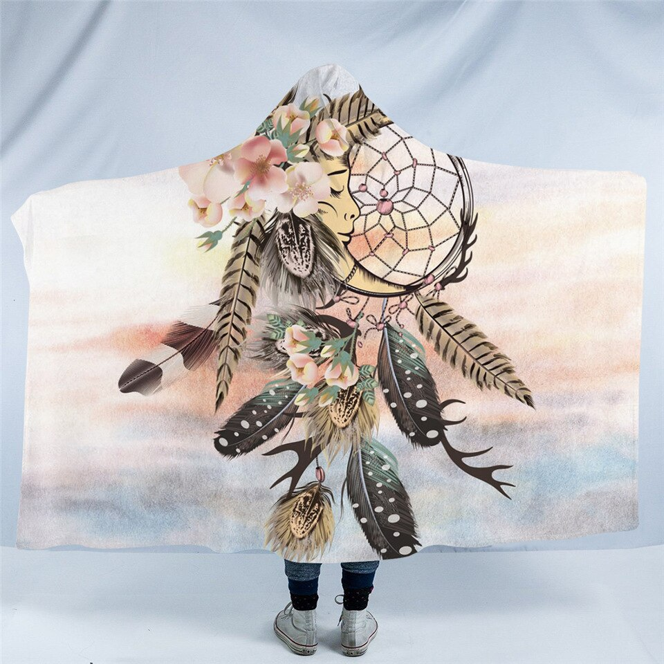 3D Feathered Dream Catcher Hooded Blanket