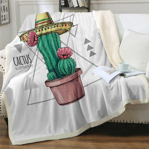 Tropical Plants Cactus With Mexican Hat Soft Sherpa Blanket