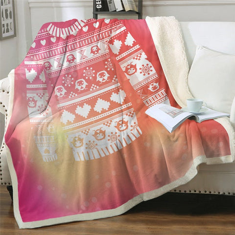 Image of Line Drawing Christmas Sweater Pink Cozy Soft Sherpa Blanket