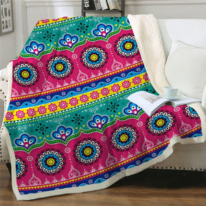 Colorful Floral Pattern Microfiber Soft Sherpa Blanket