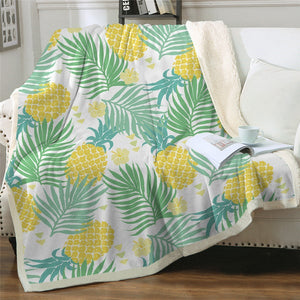 Tropical Plants Pineapples Pattern Soft Sherpa Blanket