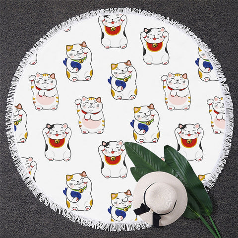 Image of Lucky Cat Round Beach Towel 01