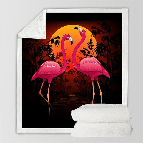 Image of Sunset Flamingo Couple Cozy Soft Sherpa Blanket