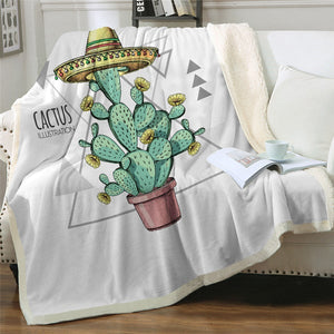 Tropical Plants Angel Wing Cactus Soft Sherpa Blanket