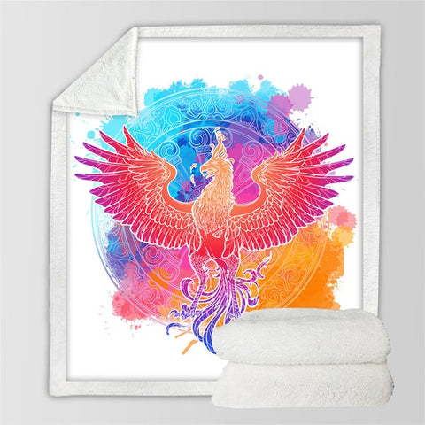 Image of Watercolor Phoenix Mythical Bird Cozy Soft Sherpa Blanket