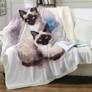 Watercolor Tabby Cats Cozy Soft Sherpa Blanket