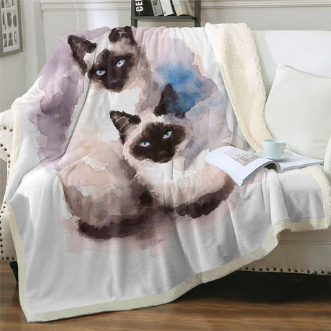 Image of Watercolor Tabby Cats Cozy Soft Sherpa Blanket