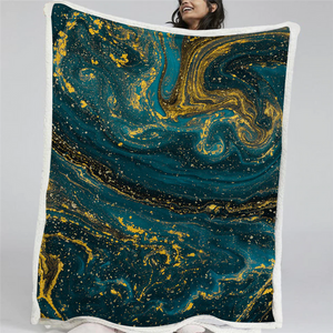 Beautiful Golden Glitter Marble Art Soft Sherpa Blanket