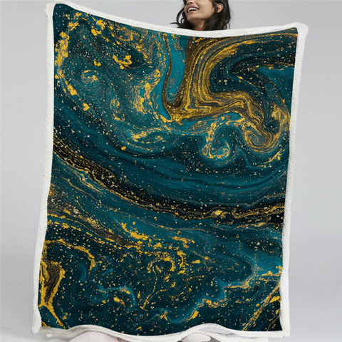 Image of Beautiful Golden Glitter Marble Art Soft Sherpa Blanket