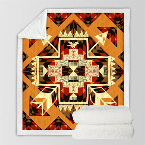 Image of Aztec Yellow Geometric Pattern Microfiber Soft Sherpa Blanket