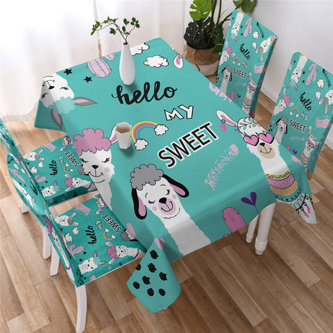 Image of Cartoon Alpaca - Cute Llama Waterproof Tablecloth  02