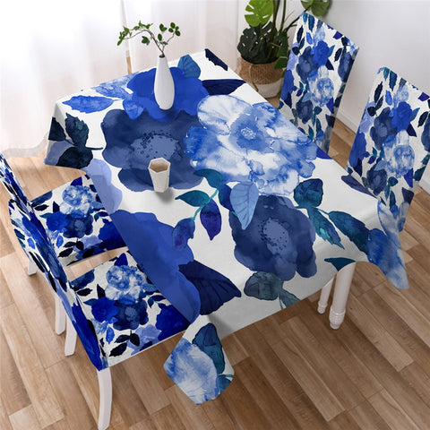 Image of Watercolor Leaves & Flowers Waterproof Tablecloth  01