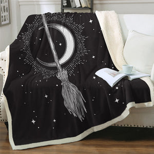 Magical Broomstick And Moon Soft Sherpa Blanket