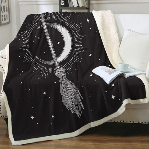 Image of Magical Broomstick And Moon Soft Sherpa Blanket