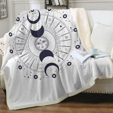 Image of Witchcraft Magic Moon Phase Cozy Soft Sherpa Blanket