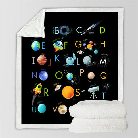 Image of Alphabet Colorful Planets Cozy Soft Sherpa Blanket