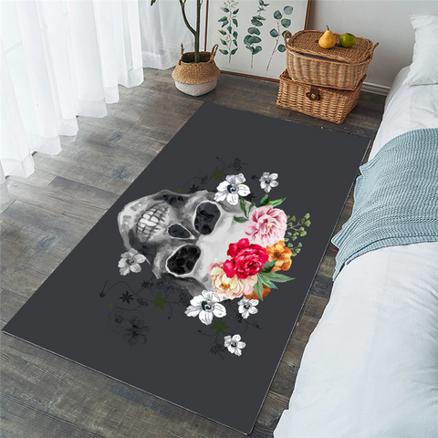 Image of Flowery Skull Grey Rug