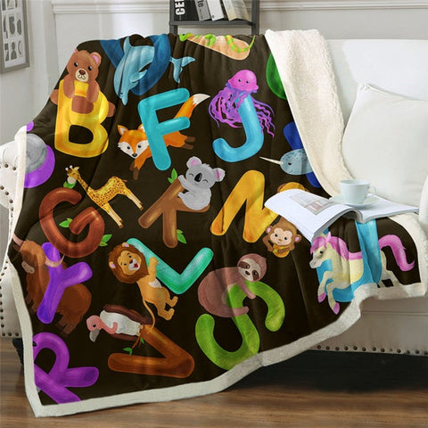 Image of Alphabet Vivid Color Cute Animals Cozy Soft Sherpa Blanket